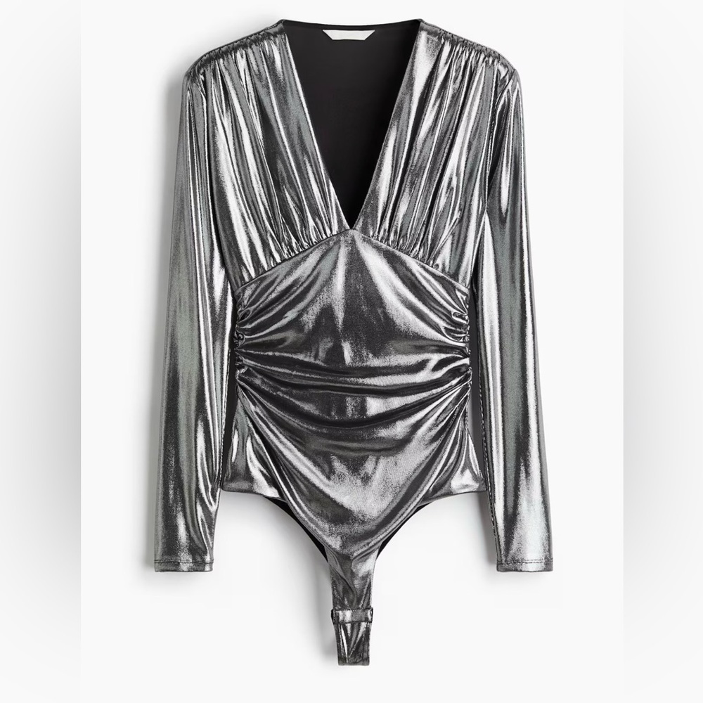 NWT Draped V neck thong bodysuit